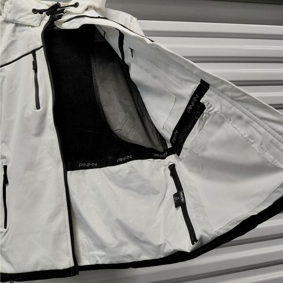 PinFin Womens Hooded Windbreaker Jacket Sz Medium White Outdoor Hiking Rain Coat - Picture 4 of 14